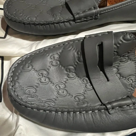 Gucci | Shoes | Brand New Gucci Loafers Gray Embossed  display picture 3